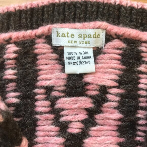 Kate Spade 100% Wool Poncho Cable Knit Brown & Pink with Tassels - Picture 6 of 11